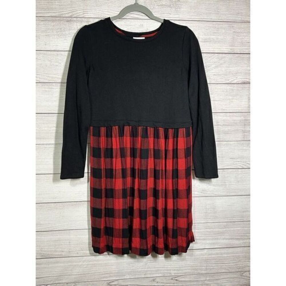 J Jill Women's XS Top Sweater Tunic Babydoll Dress Black Red Plaid Long Sleeve